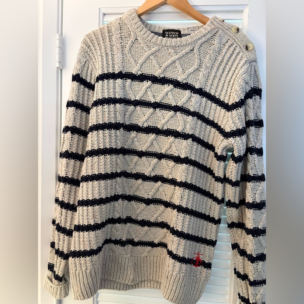 Scotch & Soda Beige and Black Cable Knit Sweater